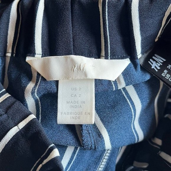 H&M Women Dress Pants Size 2 Blue Stripe Wide Leg High Rise Crop Paperbag - Picture 13 of 15